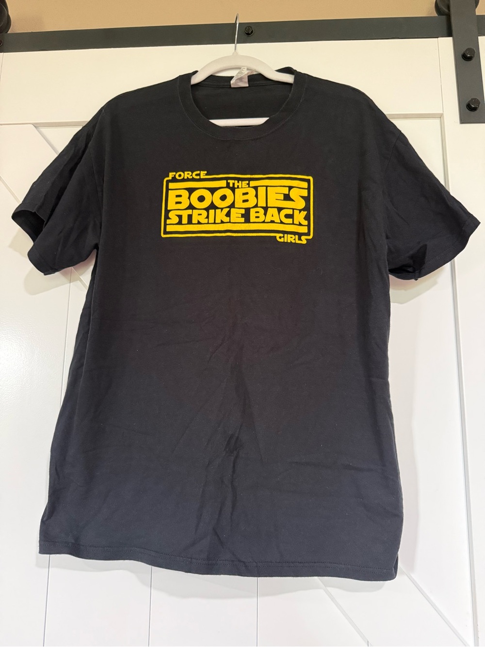 Gildan Black T‑Shirt with Yellow 'Boobies Strike Back' Graphic